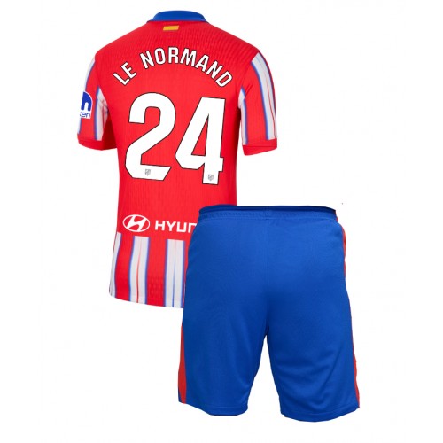 Fotbalové Dres Atletico Madrid Robin Le Normand #24 Dětské Domácí 2024-25 Krátký Rukáv (+ trenýrky)